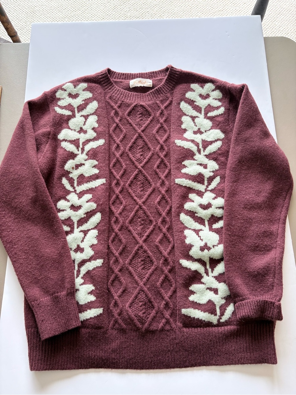 Listicle Burgundy and light green Crewneck Sweater F2